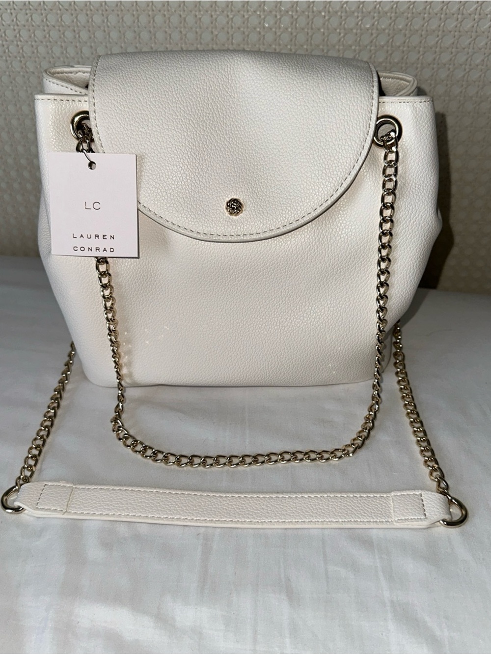 LC Lauren Conrad Satchel Ivory w Gold Hardware Convertible Chain Shoulder Bag